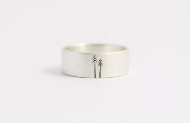 Forest Silver Wedding Band